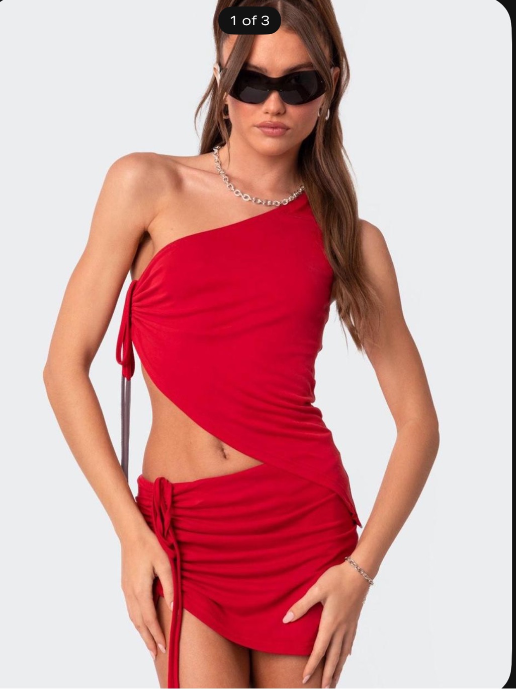 Edikted One-Shoulder Red Asymmetrical Cutout Mini Dress